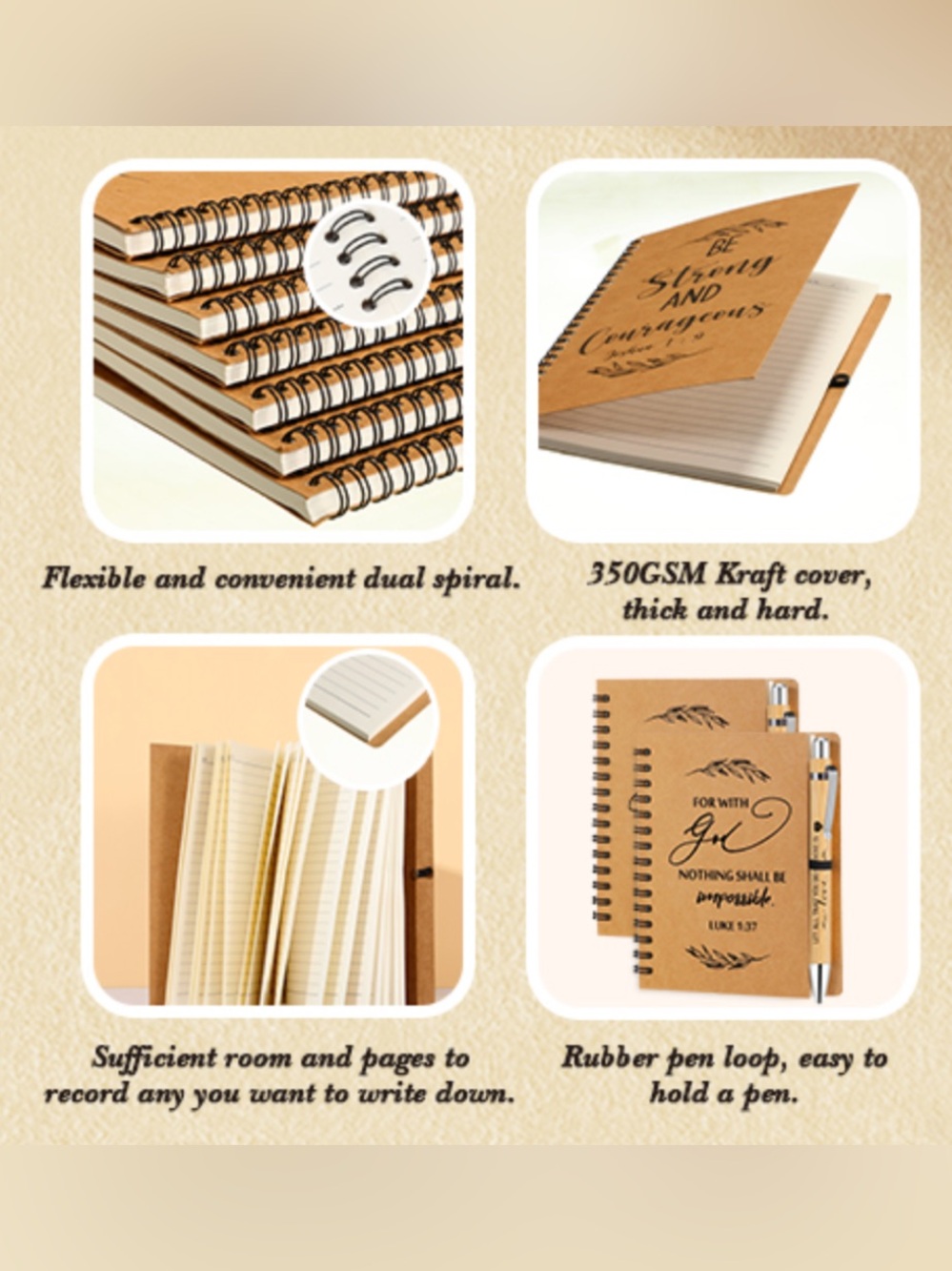 Christian Scripture Notebook & Bamboo Pen Gift Set | Set of 5 | Bible Journals - Picture 5 of 11
